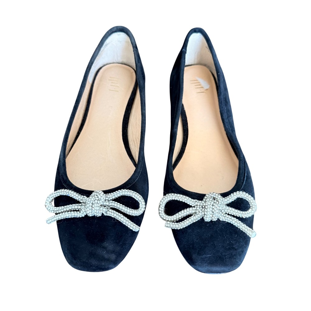 J.Jill Black Suede Crystal Bow Ballet Flats Slip On Shoes Women Size 6 coquette